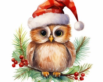 Christmas baby owl owlet winter PDF instant digital download counted cross stitch 14 and 18 count, B&W and color printout