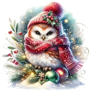 Patrón de búho navideño de 6 noches de invierno, compatible con el guardián, descarga digital instantánea en PDF, gráficos de punto de cruz contado BW CO para imprimir