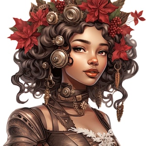 Steampunk kerstvrouw 1 patroon PDF instant digitale download getelde kruissteekpatroonhouder compatibele kleurenkaartafdruk