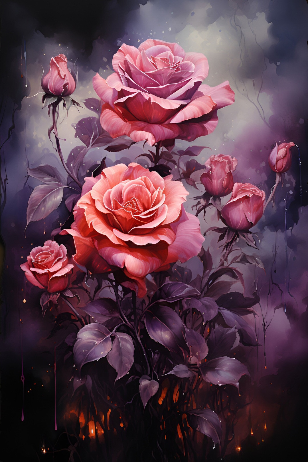 Gothic Peach Pink Rose Bouquet Pattern Keeper Compatible PDF Instant ...