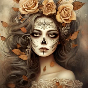 Patrón del Día de los Muertos 22 compatible con PDF, descarga digital instantánea, punto de cruz contado, impresión de tabla a color en blanco y negro