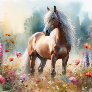 Paard in wilde bloemen 3 pdf directe digitale download geteld kruissteekpatroonhouder compatibel, afdruk kleurkaart