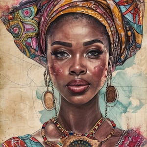 Linda mulher africana 15 padrão compatível com PDF download digital instantâneo contado ponto cruz 18ct BW impressão colorida