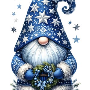 Padrão pequeno 13 gnomos de Natal azuis com guirlanda PDF download digital instantâneo padrão de ponto cruz contado 18ct P&B, impressões coloridas