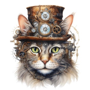 Retrato de gato steampunk com 3 padrões compatíveis com PDF, download digital instantâneo, ponto cruz contado 14ct P&B, impressão de gráfico de cores