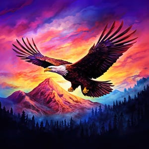 Weißkopfseeadler 10 Neon Sonnenuntergang Kreuzstichmuster Wächter kompatibel PDF sofort digitaler Download Kreuzstich Schwarzweiß, Farbkarte Ausdruck