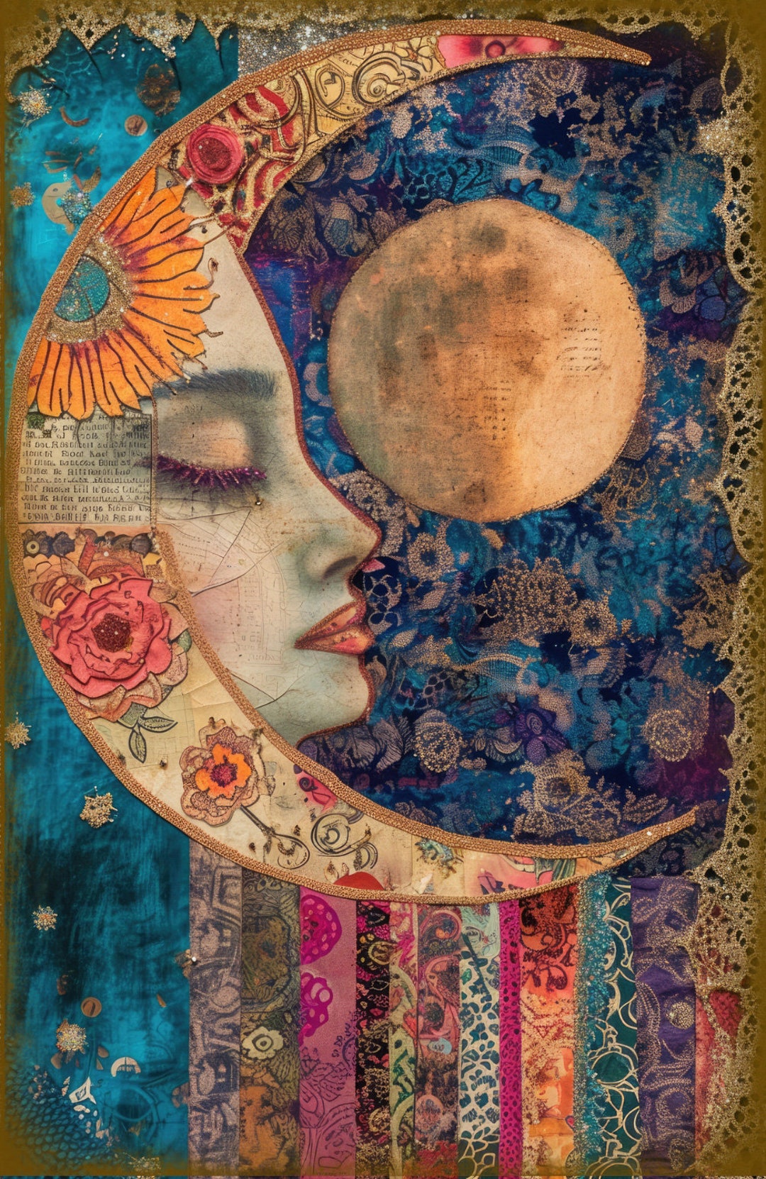 Patchwork Moon Patchwork Goddess of the Moon Boho Pattern Keeper Compatible PDF ...