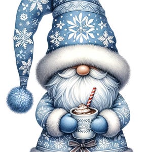 Pequeno padrão 5 gnomo de Natal azul chocolate quente PDF download digital instantâneo padrão de ponto cruz contado 18ct P&B, impressões coloridas