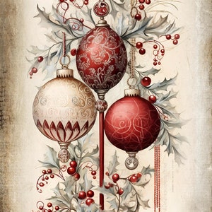 Padrão de bolas de árvore de Natal nostálgicas em aquarela compatível com PDF download digital instantâneo ponto cruz contado impressão colorida 14ct