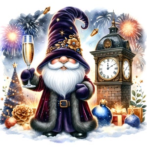 Watercolor New Year gnome 12 PDF instant digital download counted cross stitch pattern keeper compatible 14ct BW, color chart printout
