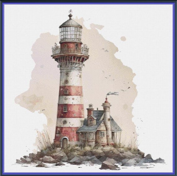 水彩灯台 21 PDF インスタントデジタルダウンロード クロスステッチ