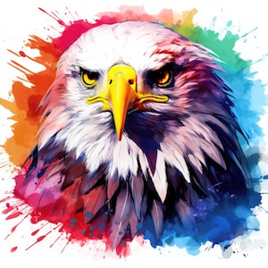 Weißkopfseeadler 17 Wasserfarbe Spritzmuster Schlenker kompatibles PDF sofortiger digitaler Download Kreuzstich Schwarzweiß, Farbkarte Ausdruck