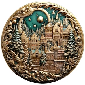 3D carved winter city scene circle 1, pattern keeper compatible, PDF instant digital download, counted cross stitch BW CO chart printouts