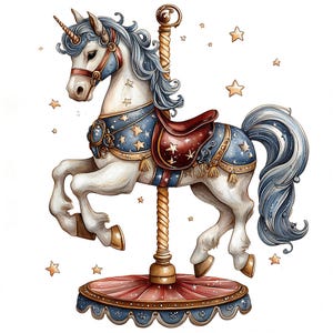 Karusselpferde Einhorn Mythos PDF sofortiger digitaler Download Kreuzstich Stickmuster 18ct BW, Farbkartenausdruck