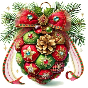 Julgransprydnader, 2 quiltade tallkottemönster, kompatibelt med PDF, direkt digital nedladdning, räknat korsstygn i färg, utskrift