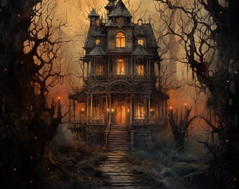 Spooky haunted house Halloween scene witches abode 5, PDF instant digital download, counted cross stitch pattern, keeper compatible chart