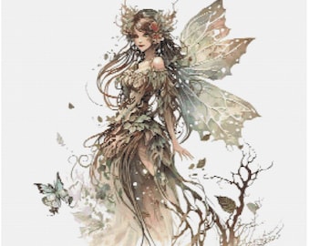 Fairy magic, dryad fae faerie pattern keeper compatible PDF instant digital download counted cross stitch 18ct BW color printout