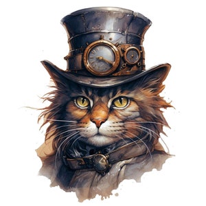 Retrato de gato Steampunk 4 padrão compatível com PDF download digital instantâneo contado ponto cruz 14ct B&W, impressão de gráfico de cores