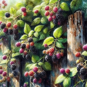 Berries On Fence 7, compatível com PDF, download digital instantâneo, ponto cruz contado, 18ct, impressão de gráfico de cores em preto e branco