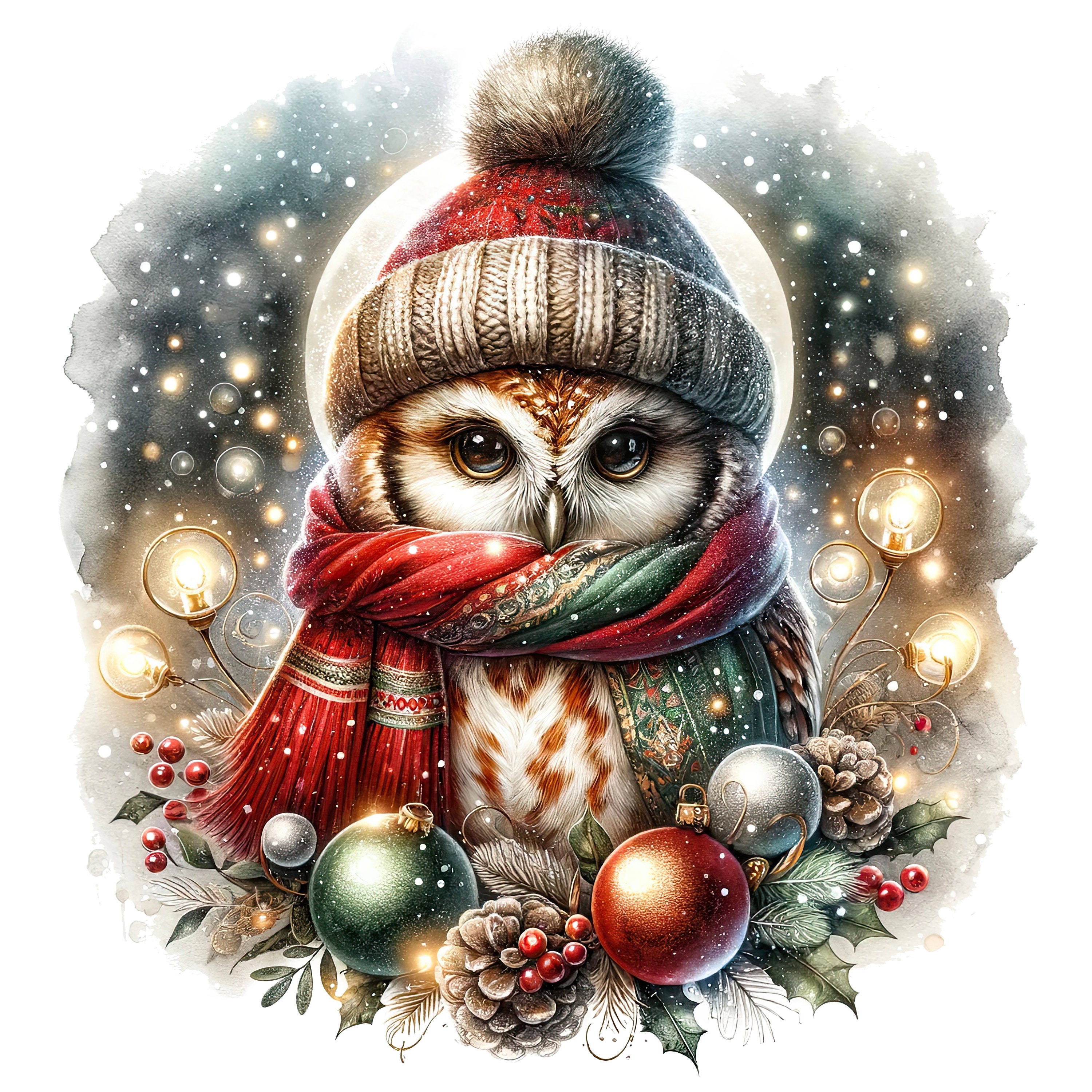 Christmas owl winter night pattern keeper compatible PDF instant digital download counted cross stit