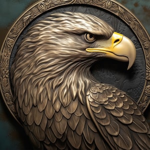 Águia americana 9 padrão de relevo de metal compatível com PDF download digital instantâneo ponto cruz contado P&B, impressão de gráfico de cores