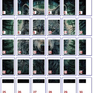 May include: A digital art mosaic of a wolf's face with a forest background. The mosaic is made up of small squares of different colors, creating a pixelated effect.