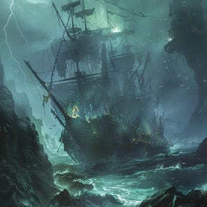 Ghostly Pirate Ship 15, pattern keeper compatible, PDF instant digital download, counted cross stitch BW CO chart printouts