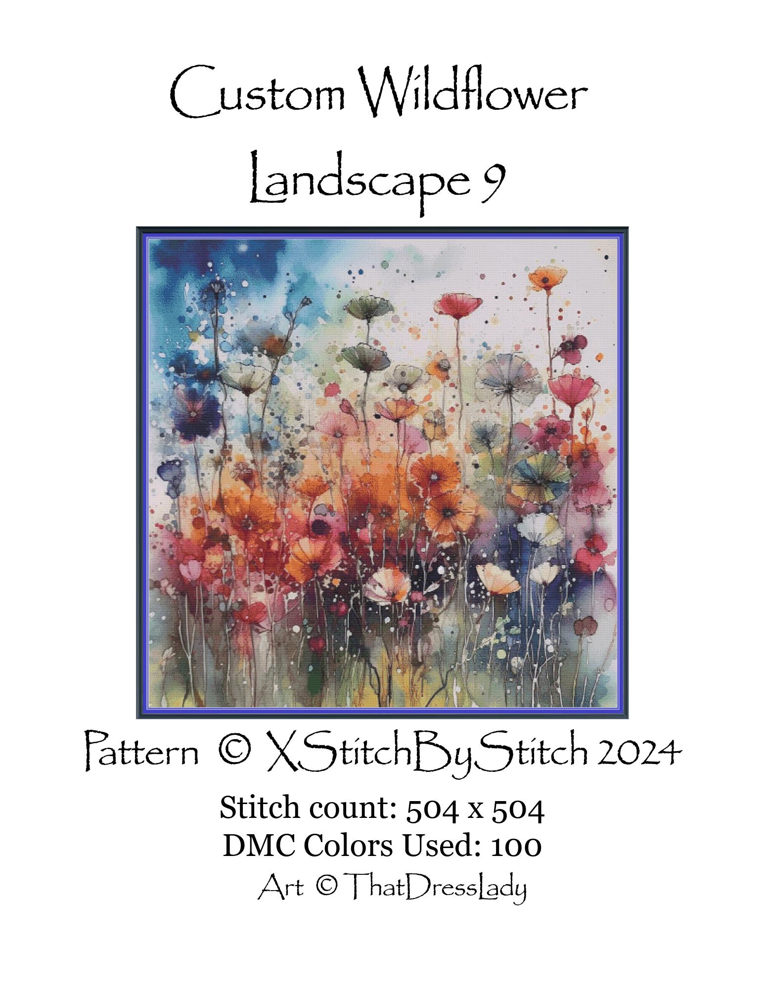 Large Custom Wildflower Landscape 9 18ct 28in, PDF Instant Digital