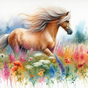 Horse In Wildflowers 10 pdf directe digitale download geteld kruissteekpatroonhouder compatibel, afdruk kleurenkaart