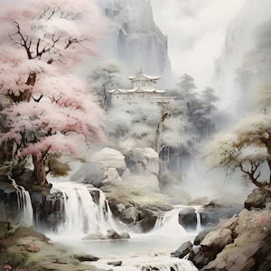 Paisagem oriental 2 Grande, compatível com o criador de padrões, download digital instantâneo em PDF, impressões de gráficos de ponto cruz BW CO