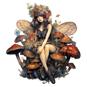 Fada cogumelo mágica, fae faerie PDF download digital instantâneo padrão de ponto cruz contado compatível com 18ct BW, impressão de gráfico de cores