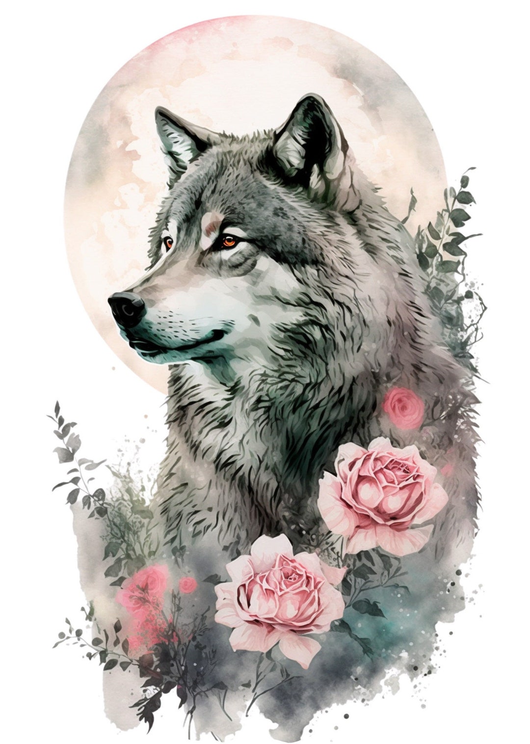 Watercolor Wolf and Roses 1 Totem PDF Instant Digital Download Counted ...