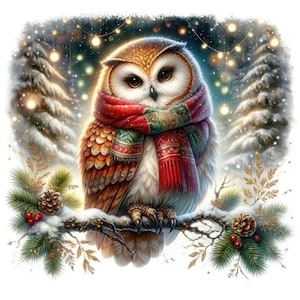 Patrón de búho navideño para 4 noches de invierno, compatible con el guardián, descarga digital instantánea en PDF, gráficos de punto de cruz BW CO para imprimir