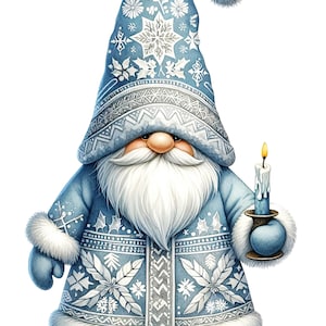 Small pattern 9 blue Christmas gnome candle PDF instant digital download counted cross stitch pattern 18ct B&W, color printouts