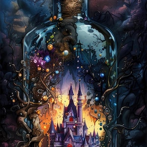 Fantasy world in a bottle 12, narrow pattern keeper compatible, PDF instant digital download, counted cross stitch BW CO chart printout