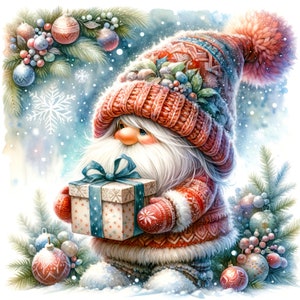 Aquarela Natal gnomo PDF download digital instantâneo padrão de ponto cruz contado compatível com 14ct BW, impressão de cartela de cores