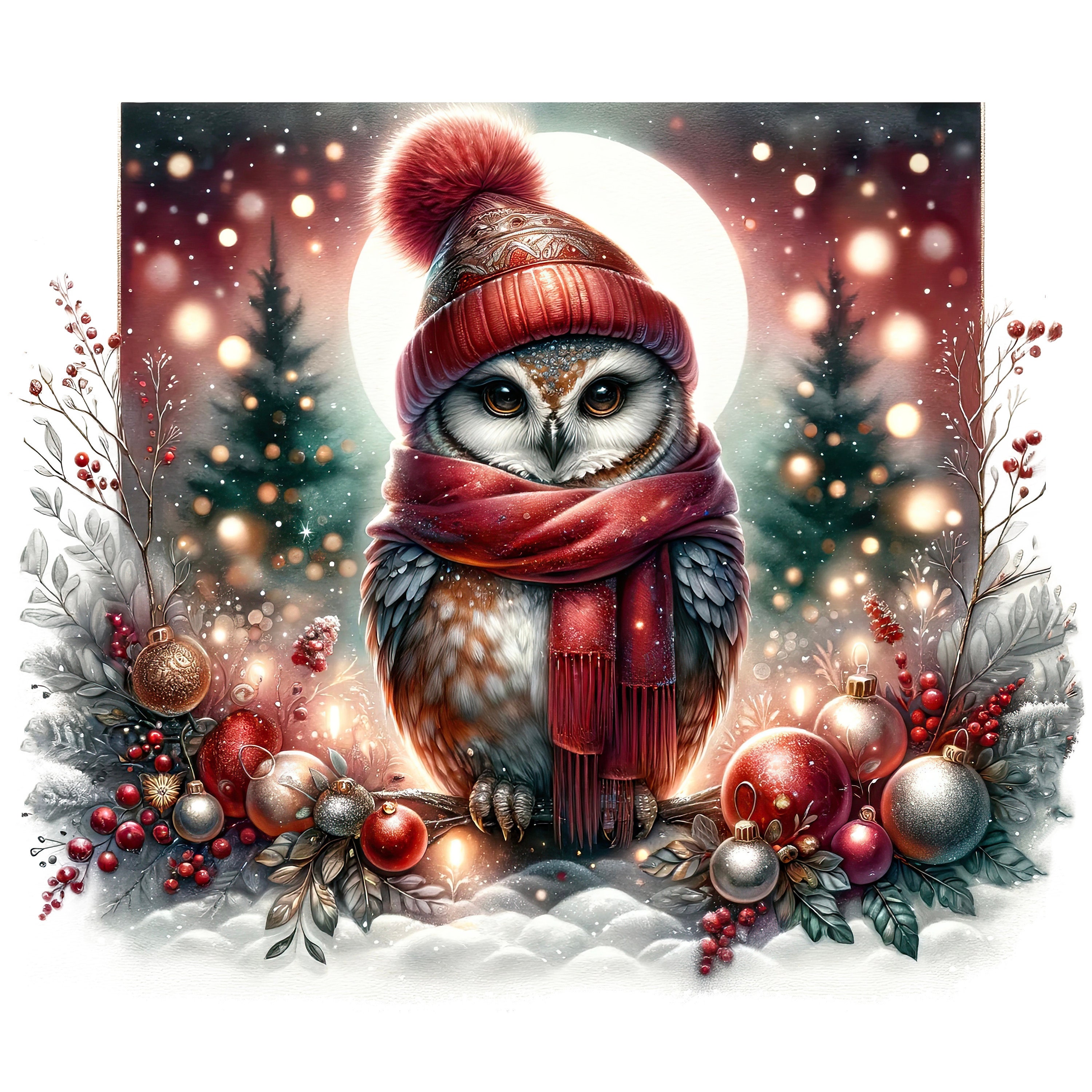 Christmas owl winter night pattern keeper compatible PDF instant digital download counted cross stit