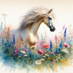 Horse In Wildflowers 8, pattern keeper compatible, PDF instant digital download, counted cross stitch BW CO chart printouts