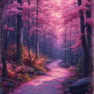 Chemin des bois rose pourpre 6, compatible avec le gardien de motif, téléchargement numérique instantané PDF, impressions de carte BW CO au point de croix compté