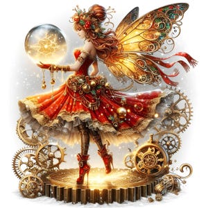 Patrón de hada navideña Steampunk, 4 patrones compatibles con PDF, descarga digital instantánea, punto de cruz contado, 18 ct, blanco y negro, impresión de carta a color