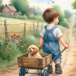 Menino com seu cachorrinho Aquarela 5 PDF download digital instantâneo padrão de ponto cruz contado compatível com keeper, impressão de cartela de cores