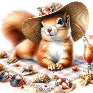 Schattige eekhoorn 5 strandtijdpatroonhouder compatibele pdf instant digitale download getelde kruissteek kleurenkaart afdruk