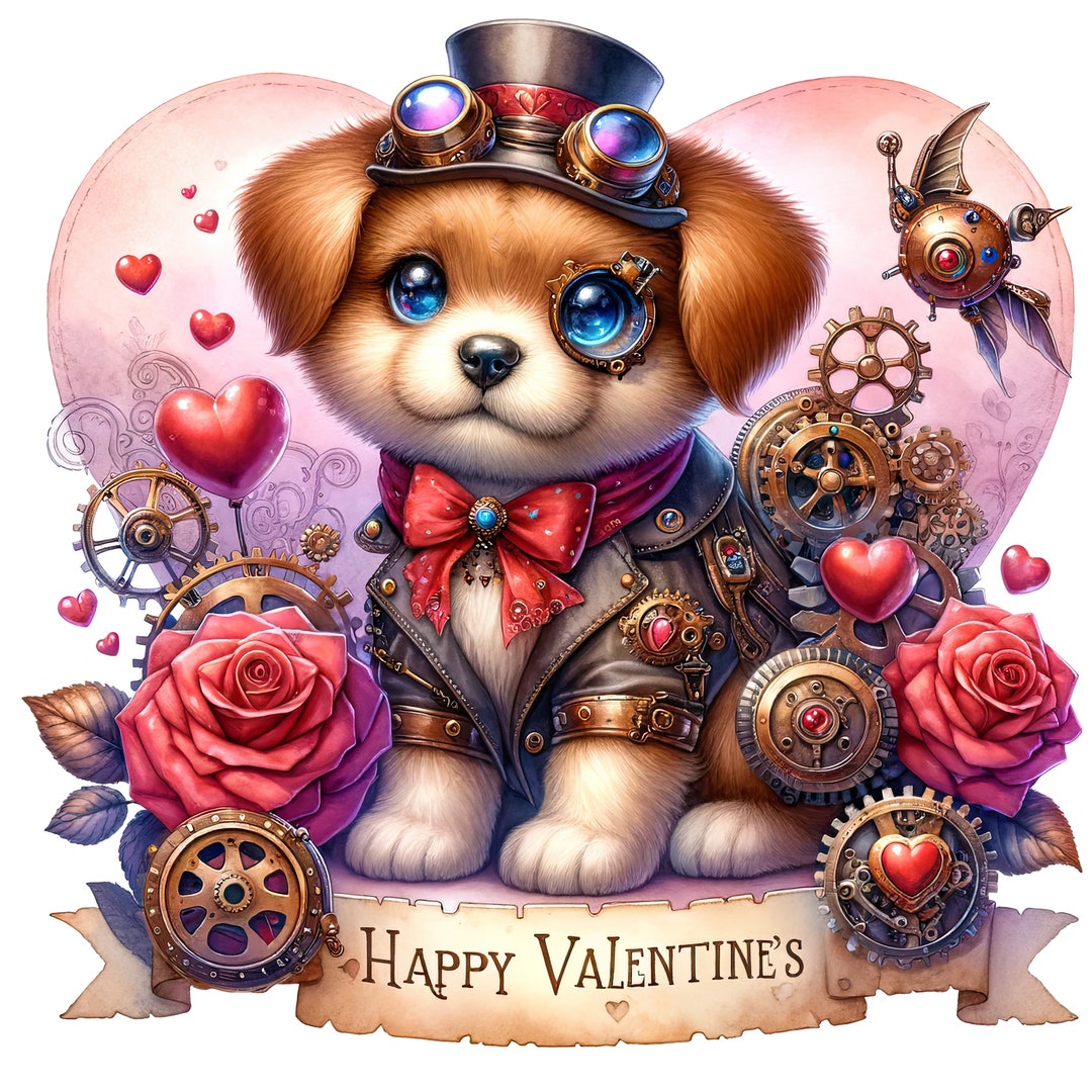 Steampunk Valentine Puppy Dog Pattern Keeper Compatible PDF Instant ...