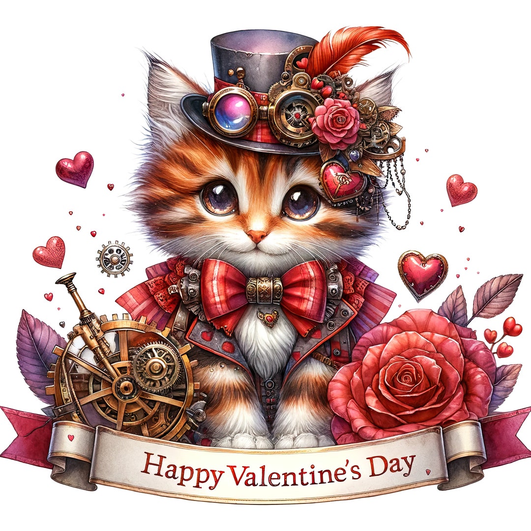 Steampunk Valentine Kitten Cat Pattern Keeper Compatible PDF Instant ...