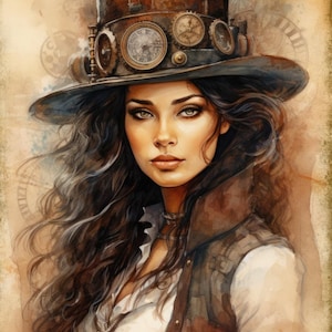 Senhoras Steampunk personalizadas 6 PDF download digital instantâneo ponto cruz contado, impressão grande BW, impressão de gráfico CO e suporte de padrão compatível
