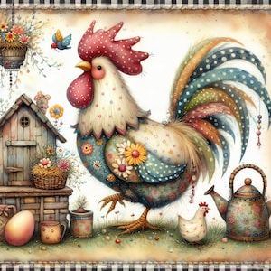 Calico Rooster 6 pattern keeper compatible PDF instant digital download counted cross stitch 14ct BW color printout
