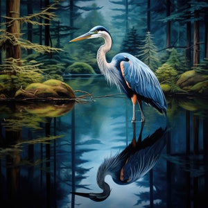 Patrón de punto de cruz contado, tótem espiritual de pájaro acuático Blue Heron (PDF, descarga digital instantánea), compatible con el guardián, impresión de carta de colores