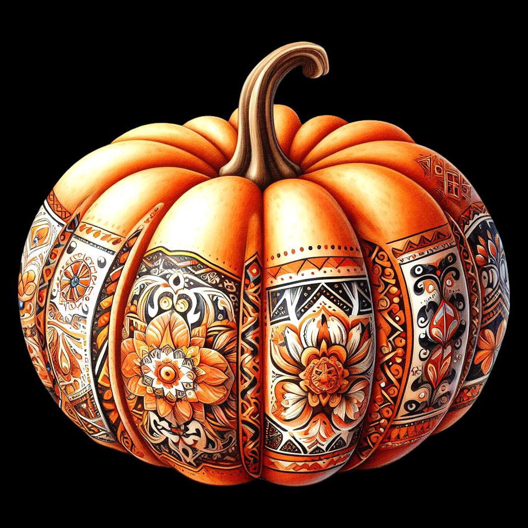 Painted pumpkin Fall Autumn Halloween pattern keeper compatible PDF instant digital download counted cross stitch 14ct color chart printout