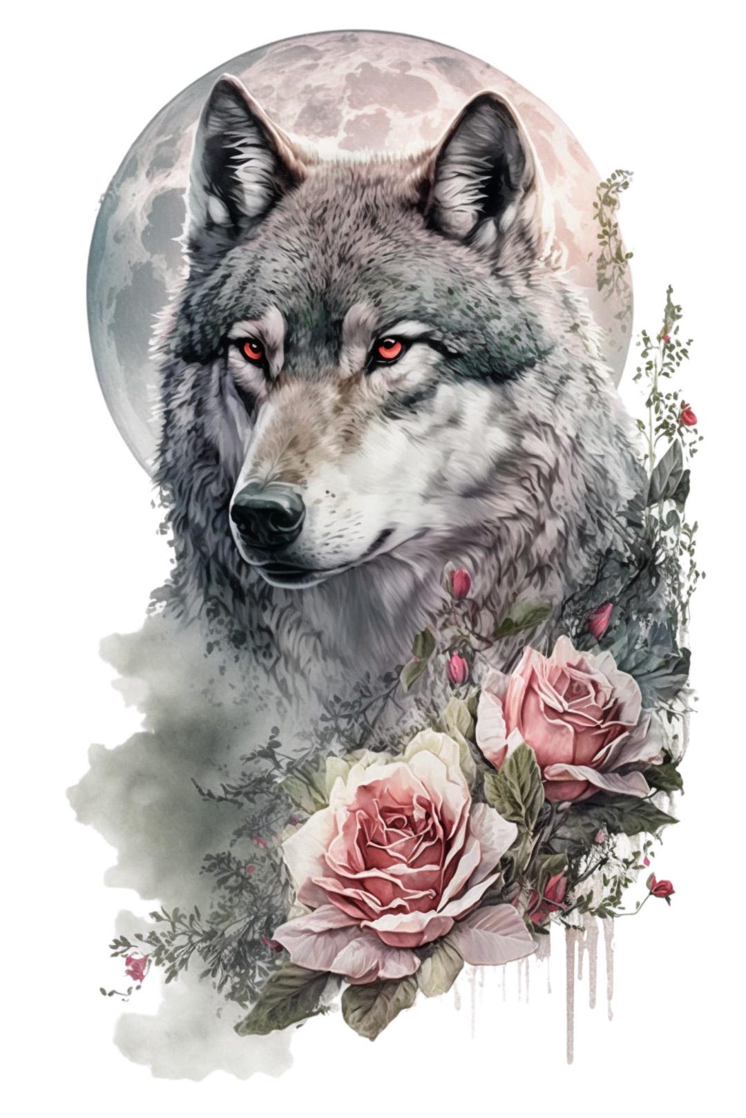 Watercolor Wolf and Roses 2 Totem PDF Instant Digital Download Counted ...