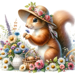 Cute Squirrel 3 Springtime Gardening pattern keeper compatible PDF instant digital download counted cross stitch color chart printout